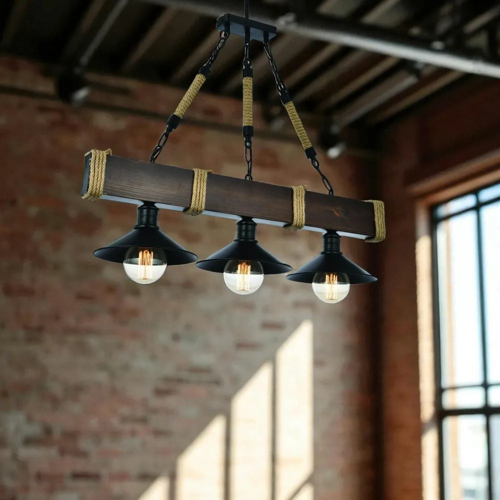 Suspensions / Lustres|CAMOGLI Suspension industrielle bois brun – 3 lampes