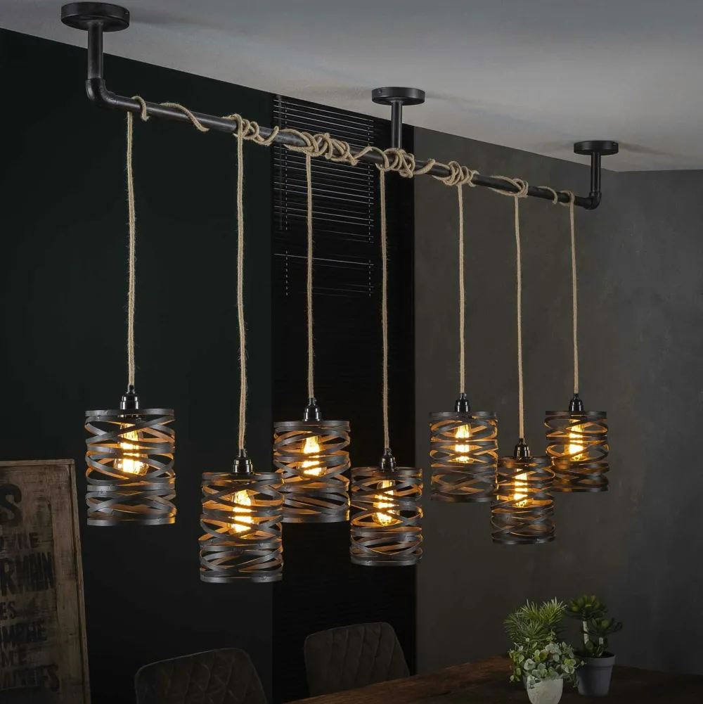 Suspensions / Lustres|RALF Suspension industrielle effet ruban gris ardoise 7 lampes