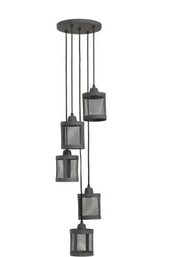 Suspensions / Lustres| Suspension industrielle métal gris 5 lampes