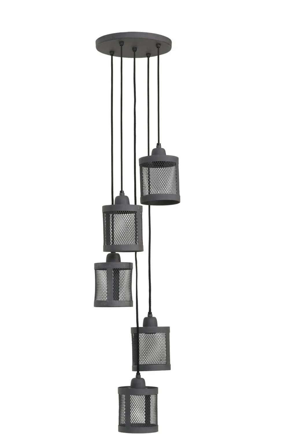 Suspensions / Lustres| Suspension industrielle métal gris 5 lampes