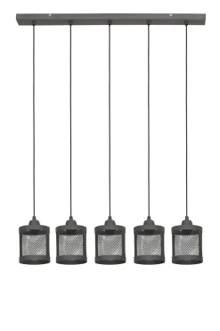 Suspensions / Lustres| Suspension industrielle métal gris 5 lampes horizontales