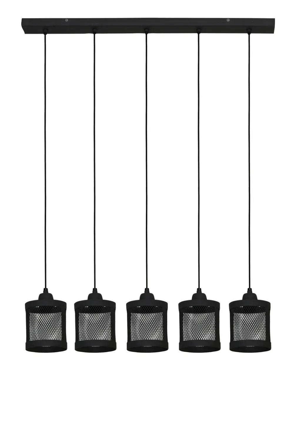 Suspensions / Lustres| Suspension industrielle métal noir mat 5 lampes horizontales