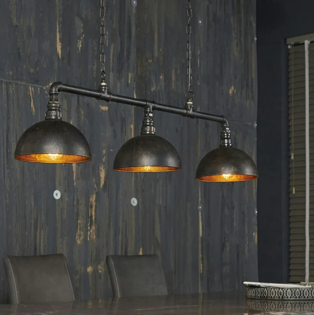 Univers Déco·Loft Industriel|Suspensions / Lustres|TRIBECA Suspension industrielle tuyau 3 demi-globes