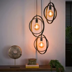 Suspensions / Lustres|TRIBECA Suspension industrielle étagée 3 lampes anneaux croisés