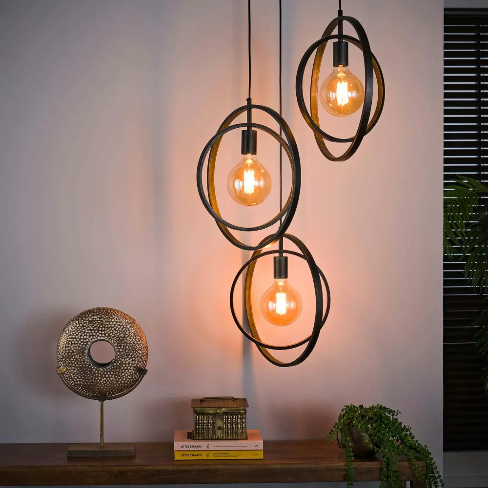 Suspensions / Lustres|TRIBECA Suspension industrielle étagée 3 lampes anneaux croisés