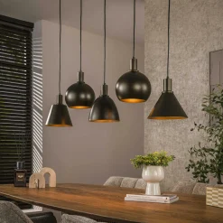 Lampes À Poser·Lampe Style Industriel|Suspensions / Lustres|TRIBECA Suspension îlot cuisine 5 abat-jour métal brun