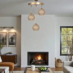 Suspensions / Lustres|AROSA Suspension moderne 3 abat-jour tressés multicolores