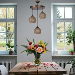 Suspensions / Lustres|AROSA Suspension moderne 3 abat-jour tressés finition bronze