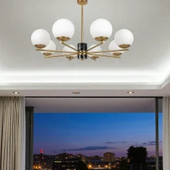 Suspensions / Lustres|DELTONA Suspension moderne – 8 globes & marbre noir