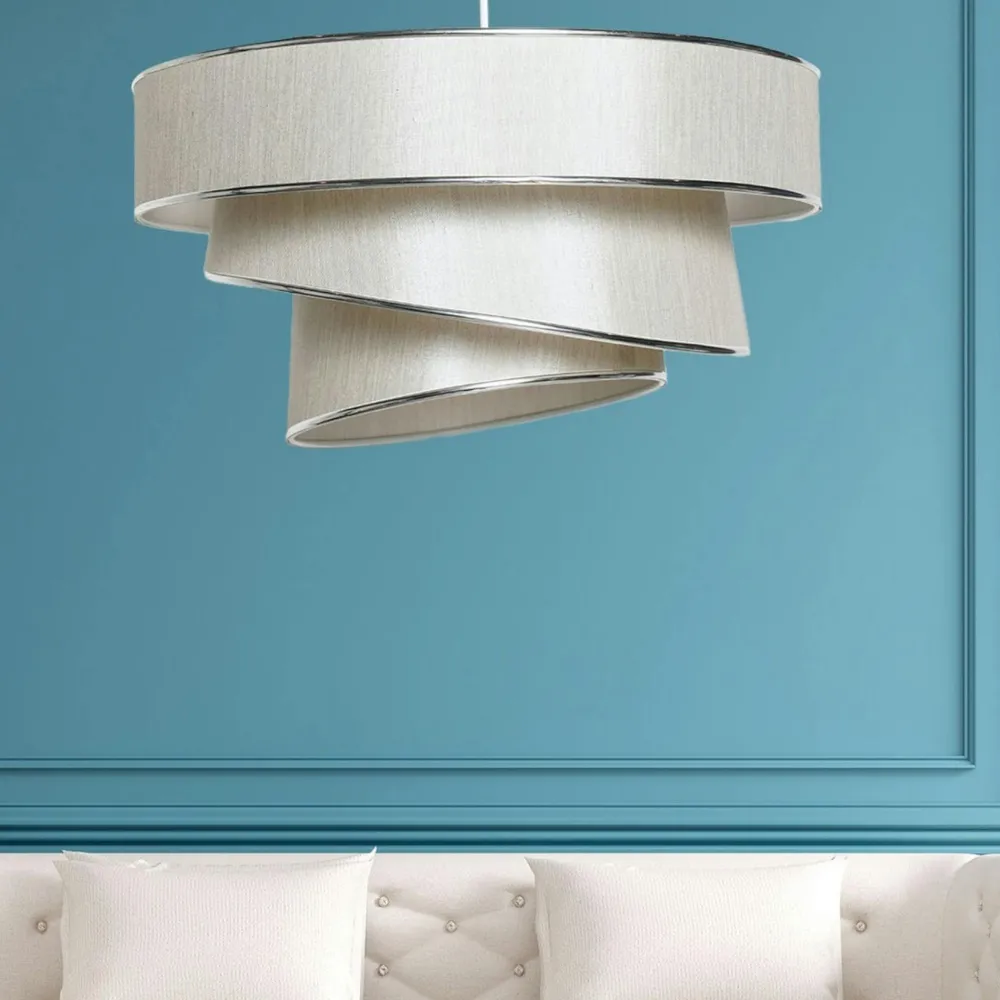 Suspensions / Lustres|ZURICH Suspension moderne beige - abat-jour triple