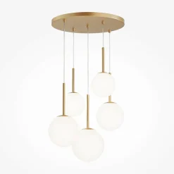 Suspensions / Lustres|DELTONA Suspension moderne blanc & or - 5 globes en grappe
