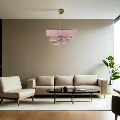 Suspensions / Lustres|ZURICH Suspension moderne couleur blush – abat-jour triple