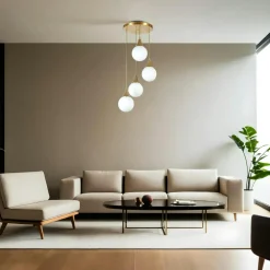 Suspensions / Lustres|SIERRE Suspension moderne dorée 4 globes verre ambré