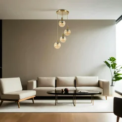 Suspensions / Lustres|SIERRE Suspension moderne dorée 4 globes verre dépoli