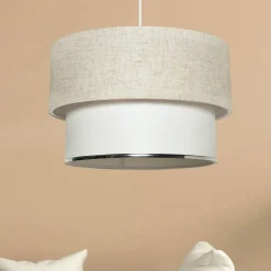 Suspensions / Lustres|ZURICH Suspension moderne en tissu - abat-jour liseré doré