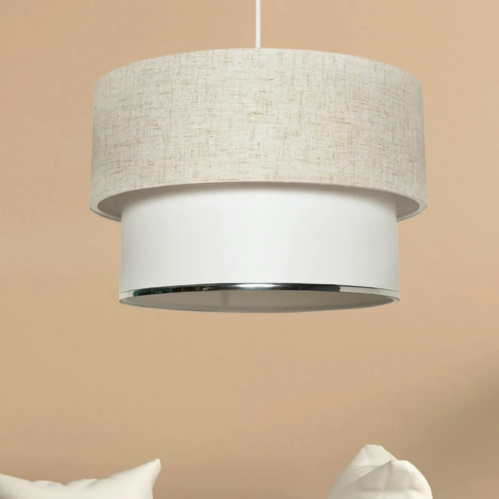 Suspensions / Lustres|ZURICH Suspension moderne en tissu - abat-jour liseré doré