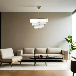 Suspensions / Lustres|ZURICH Suspension moderne en tissu - abat-jour liseré doré