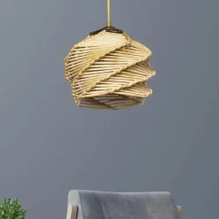 Suspensions / Lustres|ZURICH Suspension moderne en tissu - gris et écru