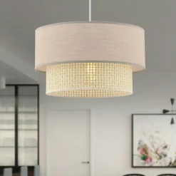 Suspensions / Lustres|ZURICH Suspension moderne en tissu – double abat-jour