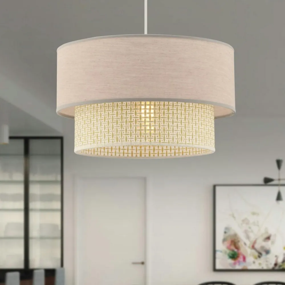 Suspensions / Lustres|ZURICH Suspension moderne en tissu – double abat-jour