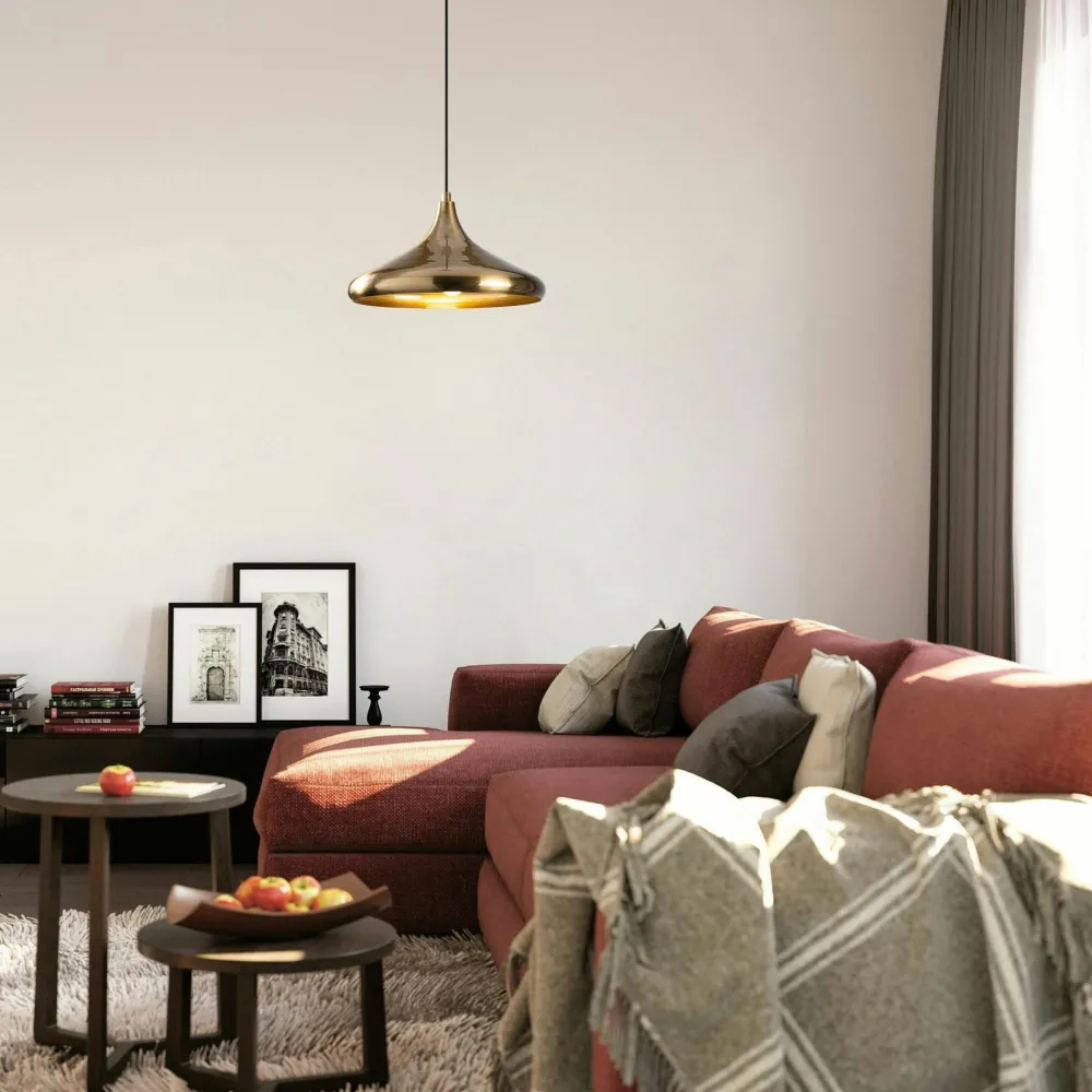 Suspensions / Lustres|SILE Suspension moderne métal doré brillant abat-jour évasé