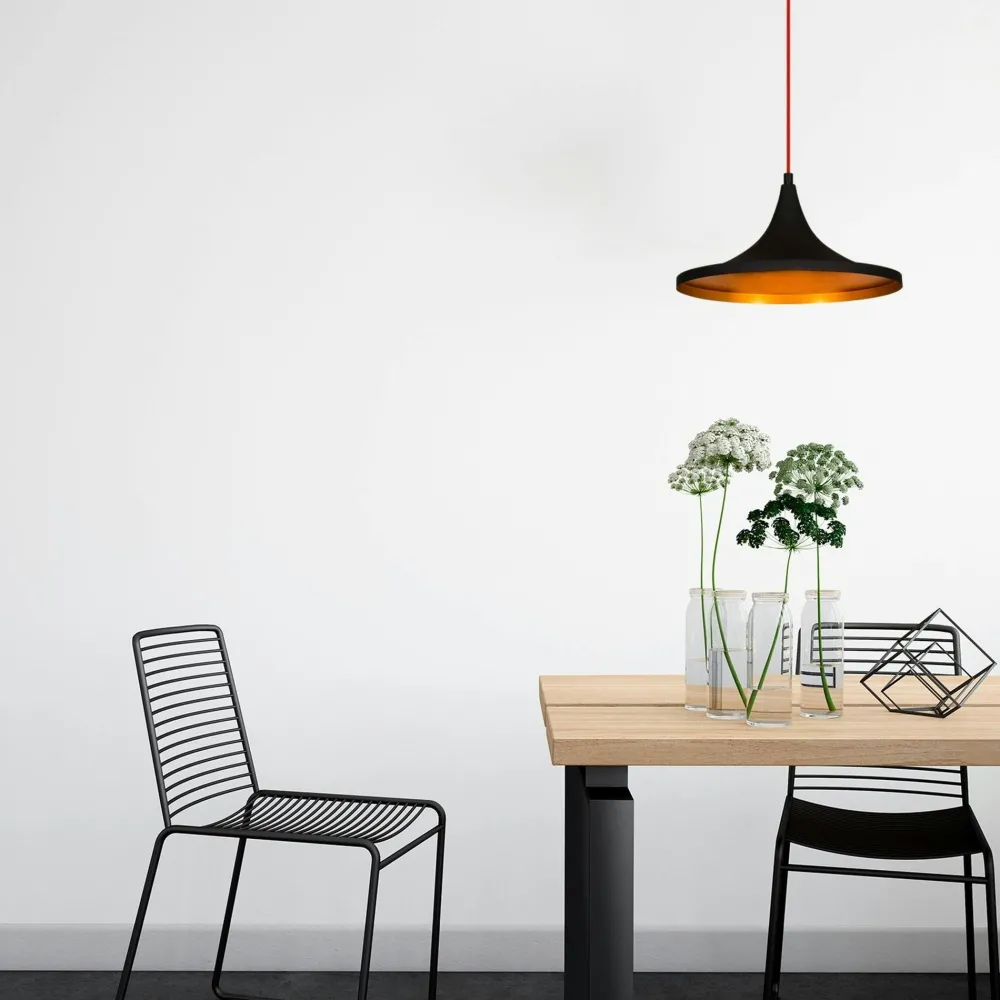 Suspensions / Lustres|SILE Suspension moderne noire mate câble rouge, forme cloche