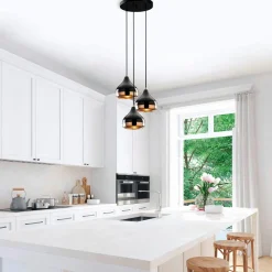 Suspensions / Lustres|SILE Suspension moderne noire et cuivre 3 abat-jour