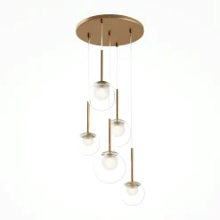 Suspensions / Lustres|DELTONA Suspension moderne verre & or - 5 globes en grappe