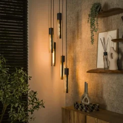 Lampes À Poser·Lampe Style Industriel|Suspensions / Lustres|RALF Suspension noire 5 abat-jour forme tube