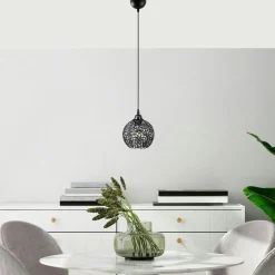 Suspensions / Lustres|ERZIN Suspension noire boule – motif floral, ajourée