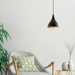 Suspensions / Lustres|SILE Suspension noire brossée – intérieur brun doré, 41 cm