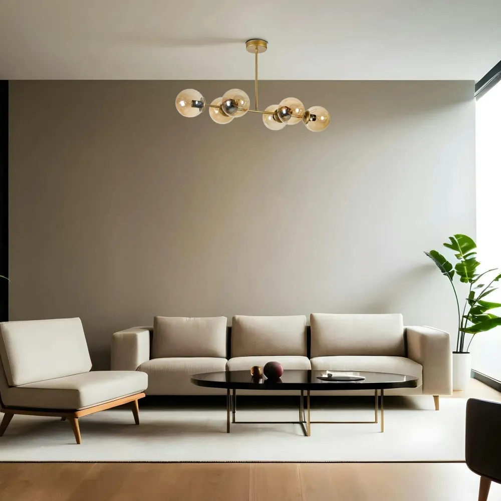 Suspensions / Lustres|SIERRE Suspension salle à manger vintage, 6 globes ambrés