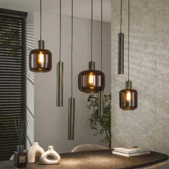 Suspensions / Lustres|ZURICH Suspension salon beige chiné - abat-jour triple