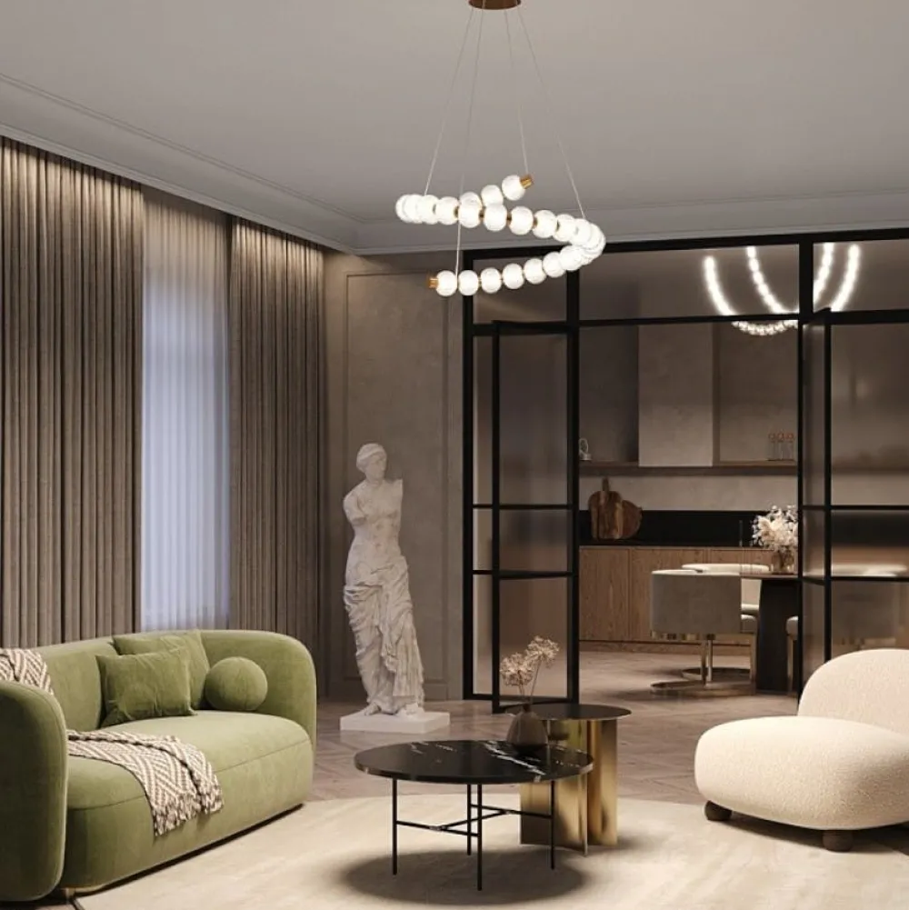 Suspensions / Lustres|BELLA Suspension salon en verre - perles ciselées spirale