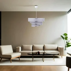 Suspensions / Lustres|ZURICH Suspension salon grise - abat-jour triple, moderne