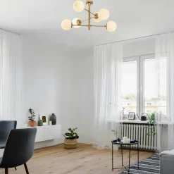 Suspensions / Lustres|SIERRE Suspension salon moderne – 6 cônes, effet laiton