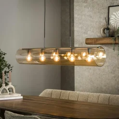 Suspensions / Lustres|RALF Suspension tube en verre ambré 5 lampes