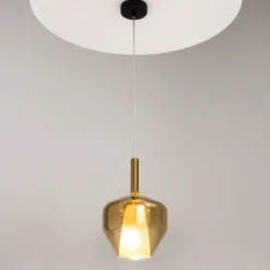 Suspensions / Lustres|LODI Suspension verre doré design – abat-jour double