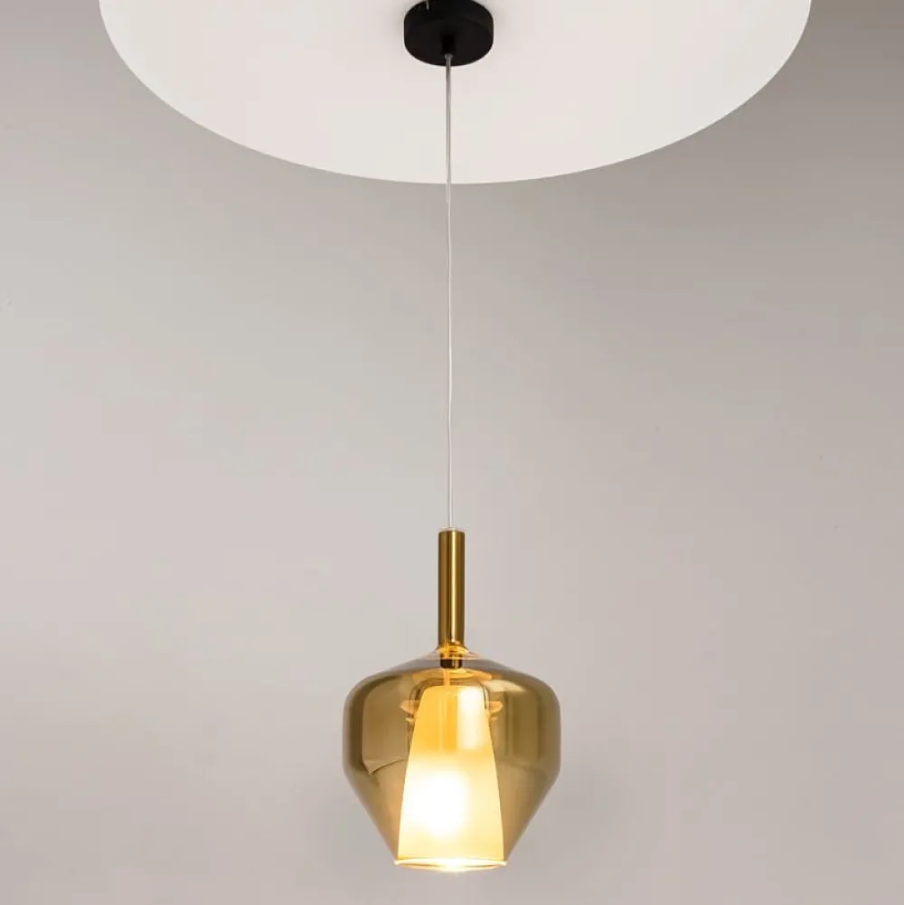 Suspensions / Lustres|LODI Suspension verre doré design – abat-jour double