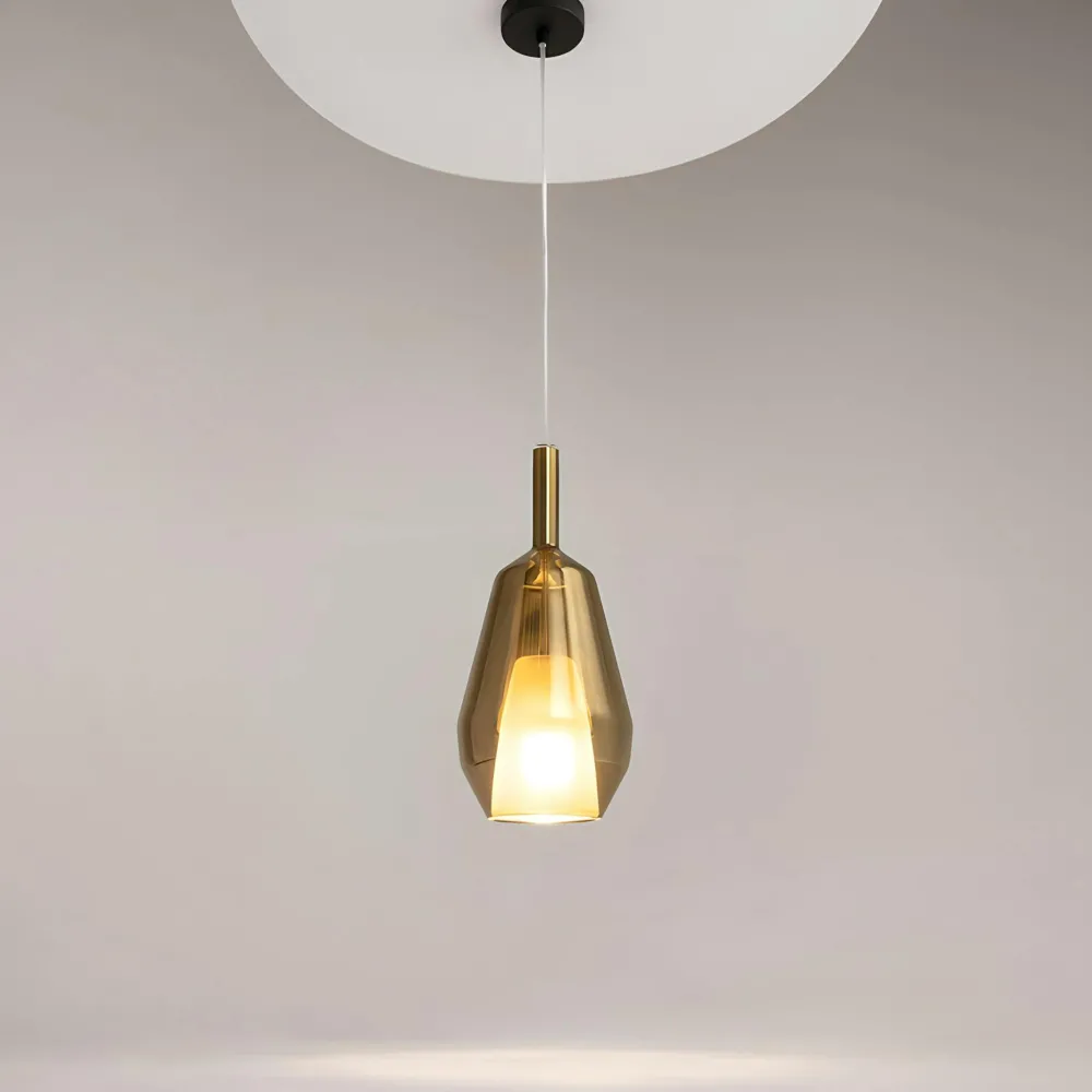 Suspensions / Lustres|LODI Suspension verre fumé – abat-jour double forme poire