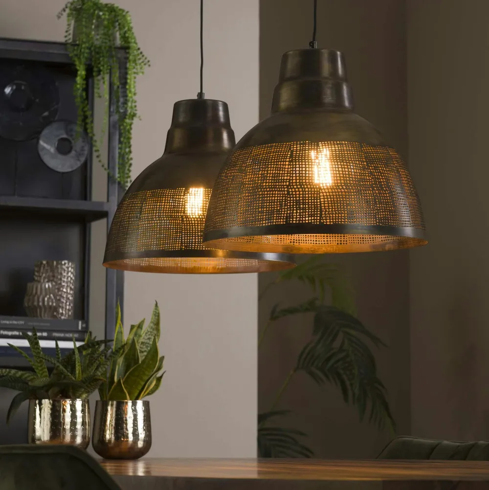 Suspensions / Lustres|RALF Suspension vintage 3 lampes cuivrées forme ellipse