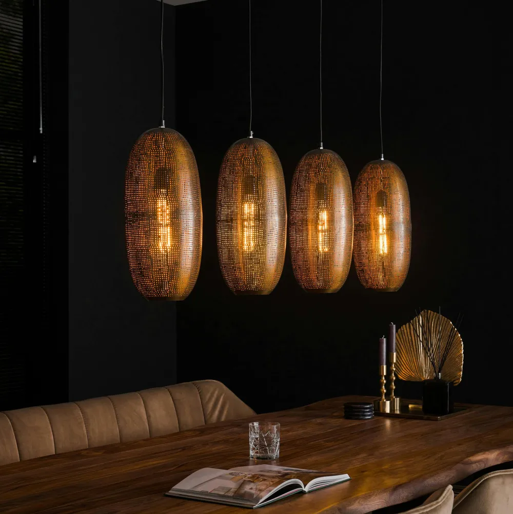 Suspensions / Lustres|RALF Suspension vintage 3 lampes cuivrées forme ellipse