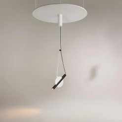 Suspensions / Lustres|MONA Suspension design graphique – disque blanc et tube noir