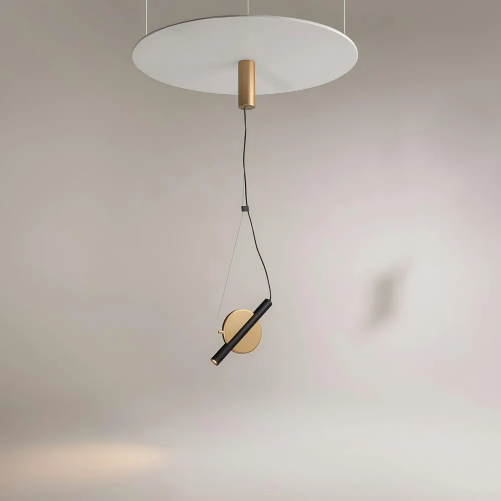 Suspensions / Lustres|MONA Suspension design graphique – disque blanc et tube noir