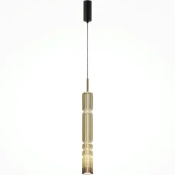 Suspensions / Lustres|SOLANA Suspension design LED – abat‑jour verre taillé gris