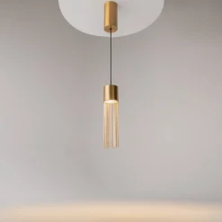 Suspensions / Lustres|AMOS Suspension moderne LED – cylindre & franges dorées 