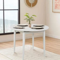 Tables À Manger Rondes|Tables À Manger En Bois|ORINA Table à manger blanche extensible Ø100-131 cm