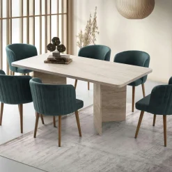 Tables À Manger Rectangulaires|Tables À Manger En Bois|MARFA Table à manger design effet travertin pieds V 180 cm