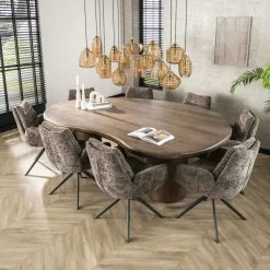 Tables À Manger En Bois|MYSORE Table à manger design en bois d'acacia massif forme haricot 244 cm