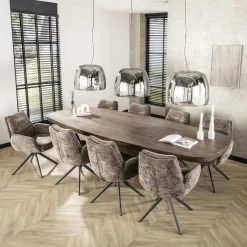 Tables À Manger En Bois|MYSORE Table à manger design en bois d'acacia massif forme haricot 244 cm